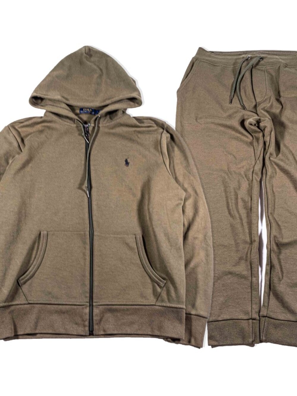 Polo Ralph Lauren Zip Sweatsuit Tracksuit Set Mens Medium Double Knit Brown